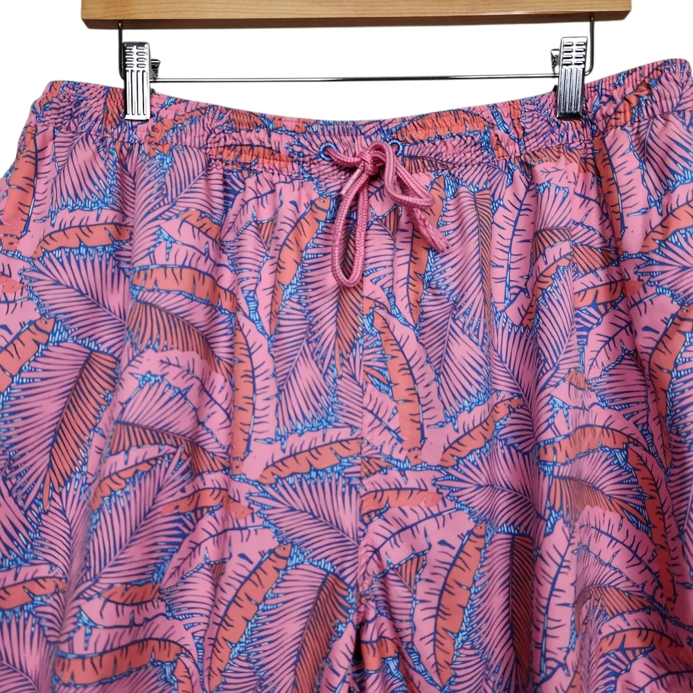 Vineyard Vines Printed Chappy Island Palms Swim Trunks Pink Orange Mens Size XL